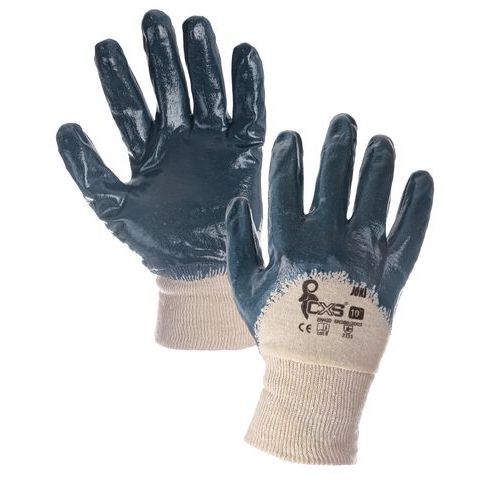 Rękawice bawełniane CXS częściowo powlekane nitrylem, niebieskie/białe