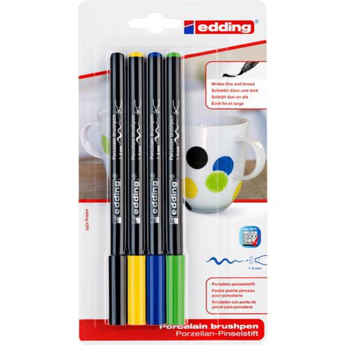 Pisak do porcelany e-4200 EDDING, 1-4 mm, blister, 4 szt., mix kolorów Pisak do porcelany e-4200 EDDING, 1-4 mm, blister, 4 szt., mix kolorów