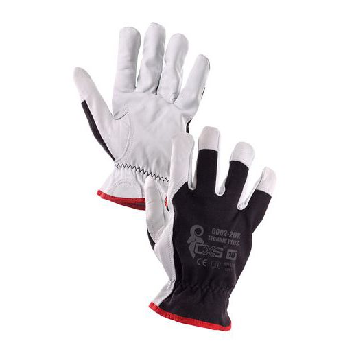 Rękawice skórzano-tekstylne CXS Technik Plus, czarno/białe
