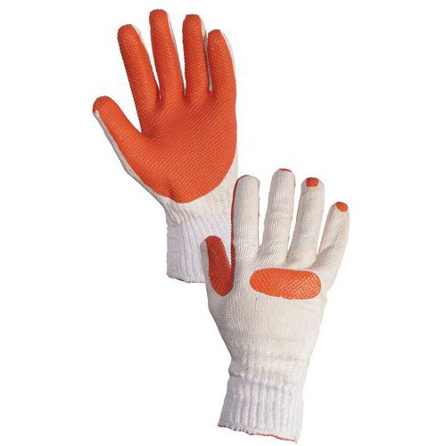 Rękawice CXS BLANCHE, powlekane w połowie, lateks, kolor biało-pomarańczowy