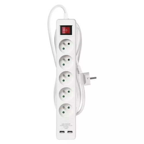Przedłużacz Emos z wyłącznikiem i USB, biały, PVC, 5 gniazd, 3 m
