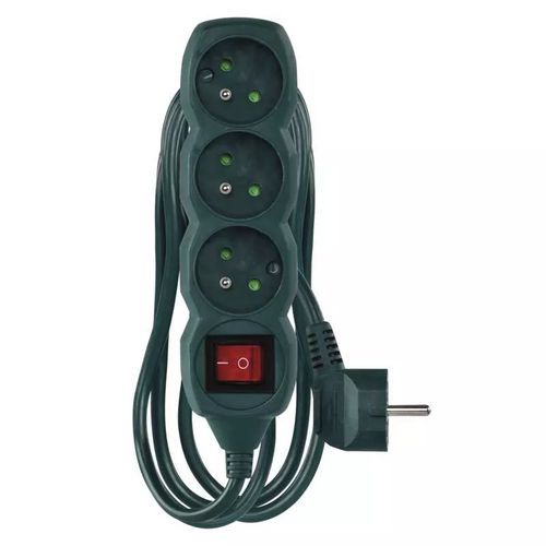 Przedłużacz Emos z wyłącznikiem, zielony, PVC, 3 gniazda, 3 m