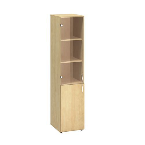 Szafki wysokie wąskie Alfa 500, 178 x 40 x 47 cm, z drzwiczkami szklanymi i z płyty wiórowej – wersja lewa