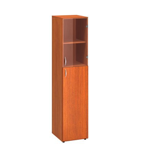 Szafki wysokie wąskie Alfa 500, 178 x 40 x 47 cm, z drzwiczkami szklanymi i z płyty wiórowej – wersja prawa
