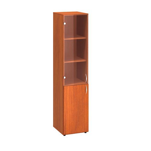 Szafki wysokie wąskie Alfa 500, 178 x 40 x 47 cm, z drzwiczkami szklanymi i z płyty wiórowej – wersja lewa