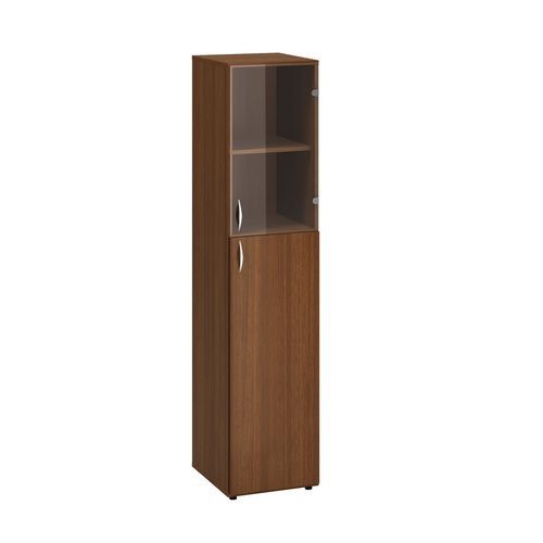 Szafki wysokie wąskie Alfa 500, 178 x 40 x 47 cm, z drzwiczkami szklanymi i z płyty wiórowej – wersja prawa