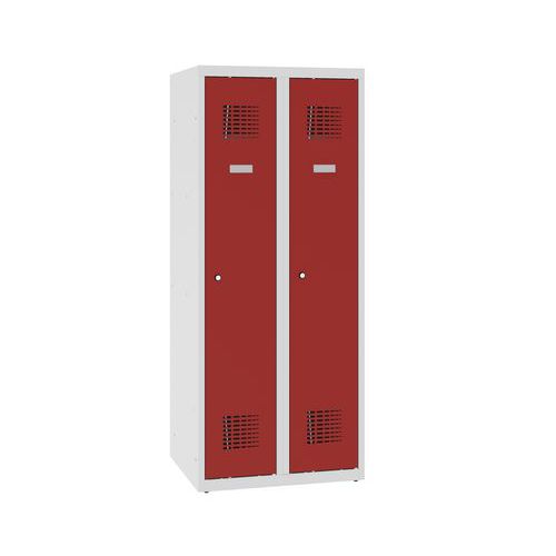 Niższe szafki szatniowe szkolne, 2 słupki, 300 mm, zamek cylindryczny ryglowany w trzech punktach