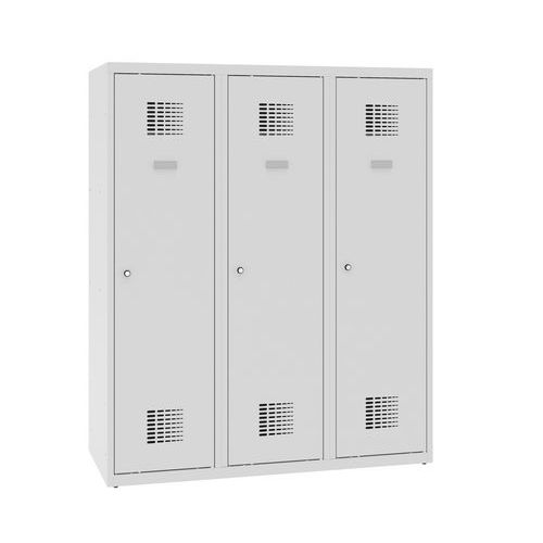 Niższe szafki szatniowe szkolne, 3 słupki, 400 mm, zamek cylindryczny ryglowany w trzech punktach