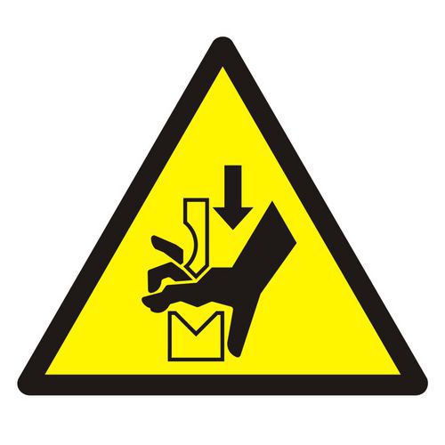 Ostrzeżenie przed zgnieceniem dłoni między prasą i stopą