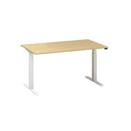 Stoły biurowe z regulacją wysokości Alfa Up z białymi nogami, 140 x 80 x 61,5-127,5 cm