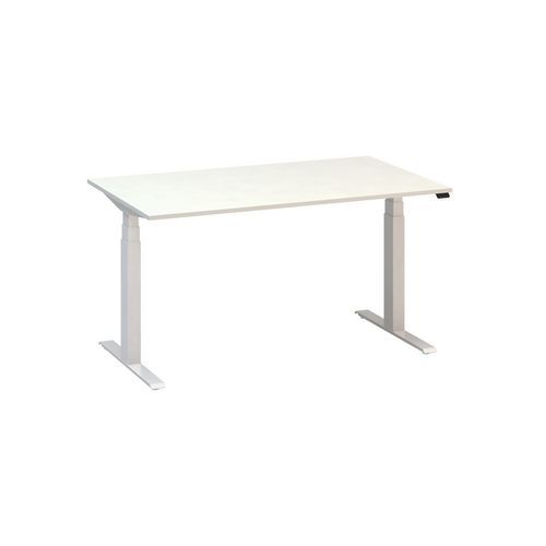Stoły biurowe z regulacją wysokości Alfa Up z białymi nogami, 140 x 80 x 61,5-127,5 cm