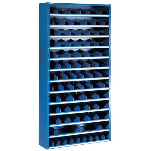 Regały metalowe z przegrodą Manutan Expert, 198 x 100 x 20 - 40 cm, 12 półek, niebieskie Regały metalowe z przegrodą Manutan Expert, 198 x 100 x 20 - 40 cm, 12 półek, niebieskie