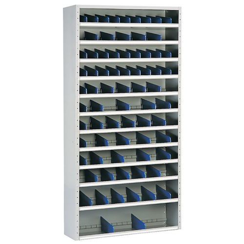 Regały metalowe z przegrodą Manutan Expert, 198 x 100 x 20 - 40 cm, 12 półek