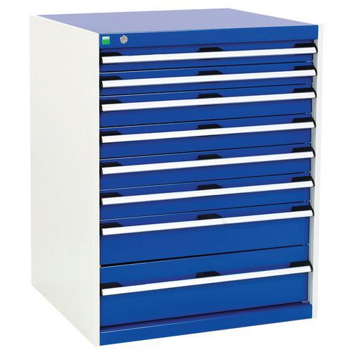Szafki warsztatowe z szufladami Bott Cubio, 100 x 80 x 52,5-75 cm, 8 szuflad