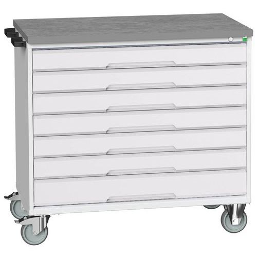 Stoły z szufladami mobilnymi Bott Verso, 98 x 80/105 x 55/60 cm, 7 szuflad, multipleks/linoleum/mat