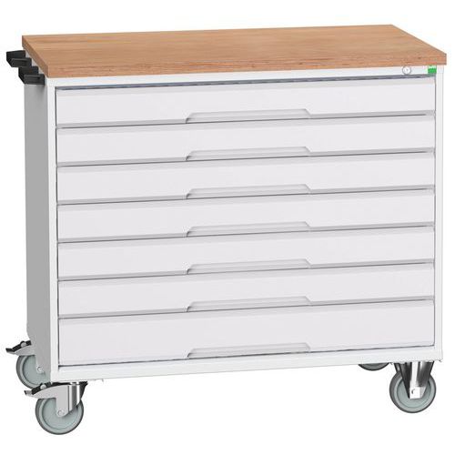 Stoły z szufladami mobilnymi Bott Verso, 98 x 80/105 x 55/60 cm, 7 szuflad, multipleks/linoleum/mat