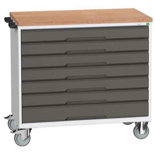 Stoły z szufladami mobilnymi Bott Verso, 98 x 80/105 x 55/60 cm, 7 szuflad, multipleks/linoleum/mat