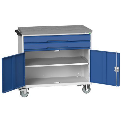 Stoły z szufladami mobilnymi Bott Verso, 98 x 80/105 x 55/60 cm, 2 szuflady, szafka, multipleks/linoleum/mata