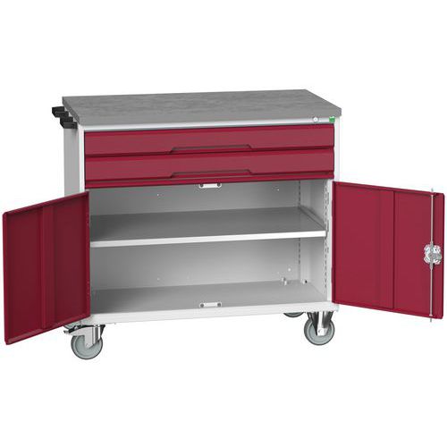 Stoły z szufladami mobilnymi Bott Verso, 98 x 80/105 x 55/60 cm, 2 szuflady, szafka, multipleks/linoleum/mata
