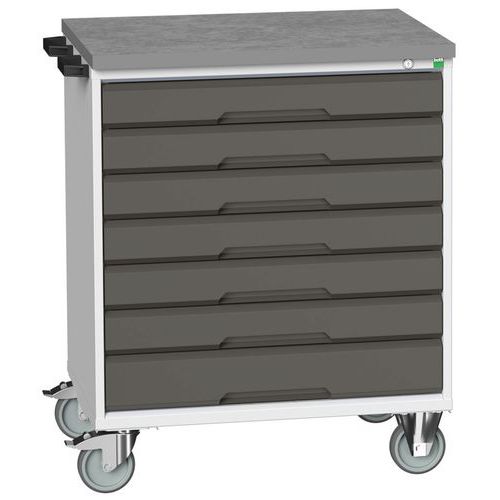 Stoły z szufladami mobilnymi Bott Verso, 98 x 80/105 x 55/60 cm, 7 szuflad, multipleks/linoleum/mat