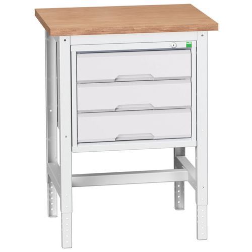 Stoły warsztatowe Bott Verso z szufladami, szer. 70 cm, z regulacją wysokości, multipleks/linoleum
