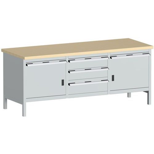 Stół warsztatowy Bott Cubio Storage, 84 x 200 x 75 cm, 2 szafki, 5 szuflad, multipleks/linoleum