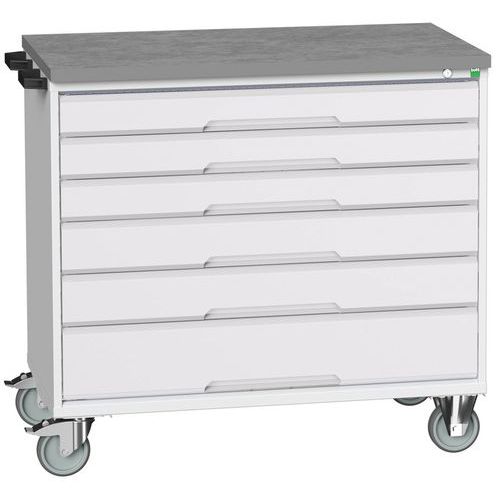 Stoły z szufladami mobilnymi Bott Verso, 98 x 80/105 x 55/60 cm, 6 szuflad, multipleks/linoleum/mat