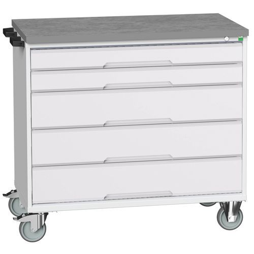 Stoły z szufladami mobilnymi Bott Verso, 98 x 80/105 x 55/60 cm, 5 szuflad, multipleks/linoleum/mata