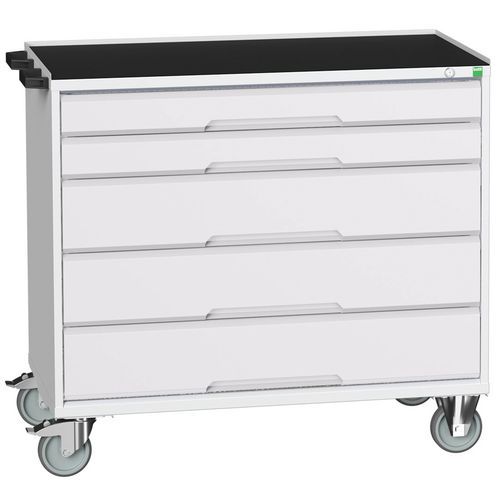 Stoły z szufladami mobilnymi Bott Verso, 98 x 80/105 x 55/60 cm, 5 szuflad, multipleks/linoleum/mata