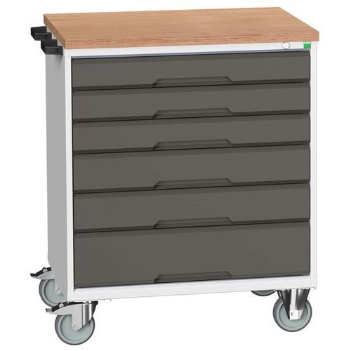 Stoły z szufladami mobilnymi Bott Verso, 98 x 80/105 x 55/60 cm, 6 szuflad, multipleks/linoleum/mat