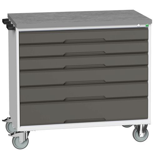 Stoły z szufladami mobilnymi Bott Verso, 98 x 80/105 x 55/60 cm, 6 szuflad, multipleks/linoleum/mat