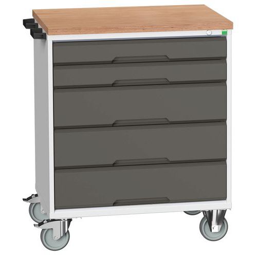 Stoły z szufladami mobilnymi Bott Verso, 98 x 80/105 x 55/60 cm, 5 szuflad, multipleks/linoleum/mata