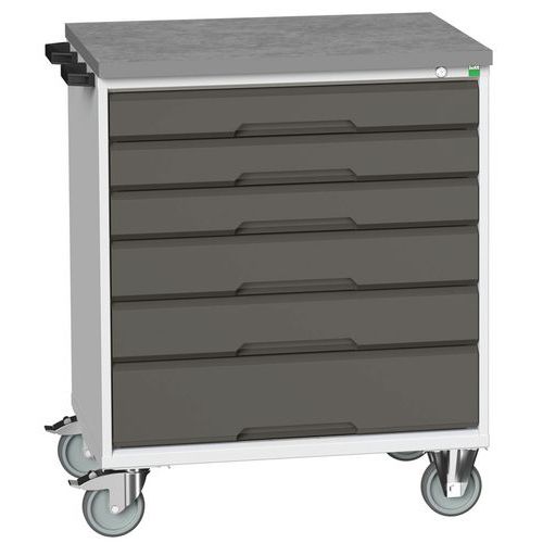 Stoły z szufladami mobilnymi Bott Verso, 98 x 80/105 x 55/60 cm, 6 szuflad, multipleks/linoleum/mat