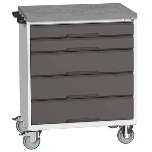Stoły z szufladami mobilnymi Bott Verso, 98 x 80/105 x 55/60 cm, 5 szuflad, multipleks/linoleum/mata