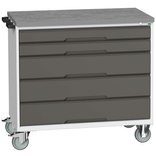 Stoły z szufladami mobilnymi Bott Verso, 98 x 80/105 x 55/60 cm, 5 szuflad, multipleks/linoleum/mata