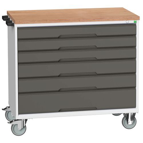 Stoły z szufladami mobilnymi Bott Verso, 98 x 80/105 x 55/60 cm, 6 szuflad, multipleks/linoleum/mat