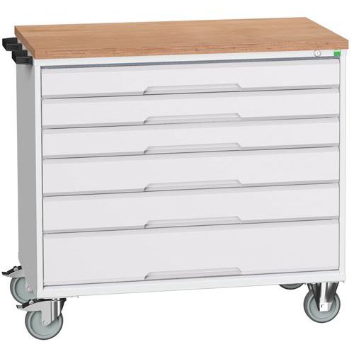 Stoły z szufladami mobilnymi Bott Verso, 98 x 80/105 x 55/60 cm, 6 szuflad, multipleks/linoleum/mat