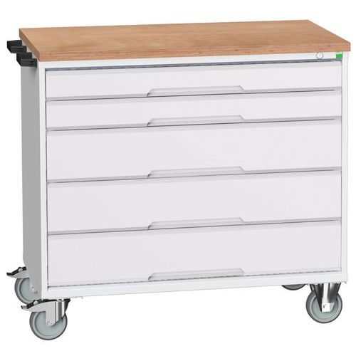 Stoły z szufladami mobilnymi Bott Verso, 98 x 80/105 x 55/60 cm, 5 szuflad, multipleks/linoleum/mata