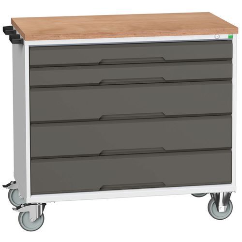 Stoły z szufladami mobilnymi Bott Verso, 98 x 80/105 x 55/60 cm, 5 szuflad, multipleks/linoleum/mata