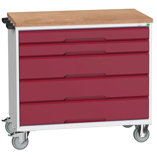 Stoły z szufladami mobilnymi Bott Verso, 98 x 80/105 x 55/60 cm, 5 szuflad, multipleks/linoleum/mata