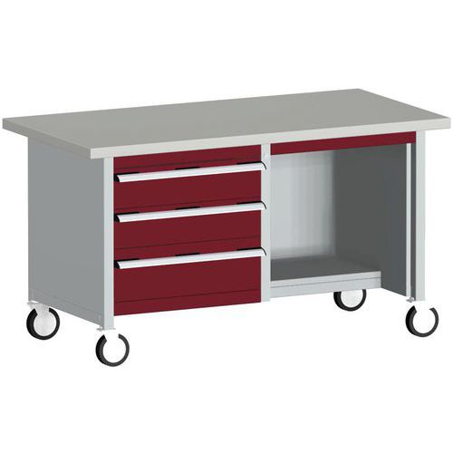 Mobilny stół warsztatowy Bott Cubio Storage, 84 x 150 x 75 cm, 3 szuflady, półki, multipleks/linoleum
