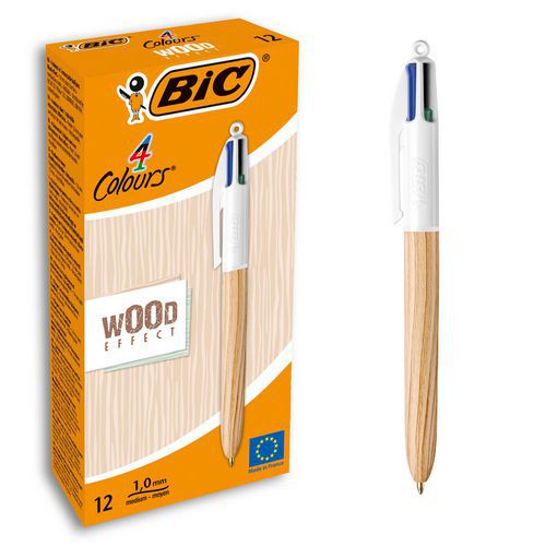 Zestaw 12 4-kolorowych długopisów automatycznych 4 Couleurs Wood Style - BIC
