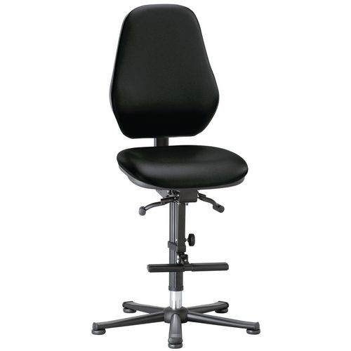 Krzesło laboratoryjne robocze Bimos Basic 9131, 9136 i 9137 z ślizgaczami, z podnóżkiem, czarne