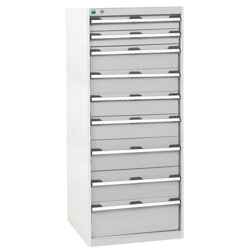Warsztatowe szafki z szufladami Bott Cubio, 160 x 65 x 52,5-75 cm, 9 szuflad