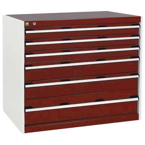 Szafki warsztatowe z szufladami Bott Cubio, 90 x 105 x 65-75 cm, 6 szuflad
