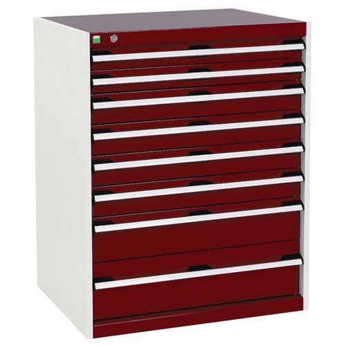 Szafki warsztatowe z szufladami Bott Cubio, 100 x 80 x 52,5-75 cm, 8 szuflad