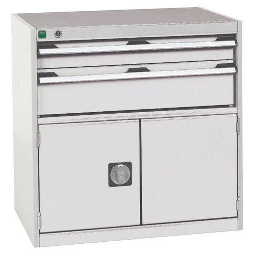 Warsztatowe szafki z szufladami Bott Cubio, 80 x 80 x 52,5-75 cm, 2 szuflady, 1 szafka