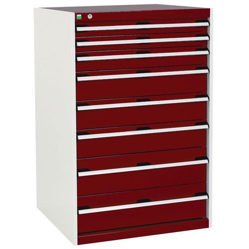 Warsztatowe szafki z szufladami Bott Cubio, 120 x 80 x 52,5-75 cm, 8 szuflad