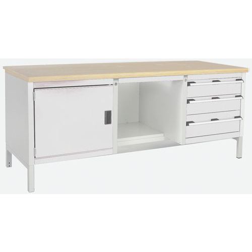 Stół warsztatowy Bott Cubio Storage, 84 x 200 x 75 cm, 1 szafka, 3 szuflady, półki, multipleks/linoleum
