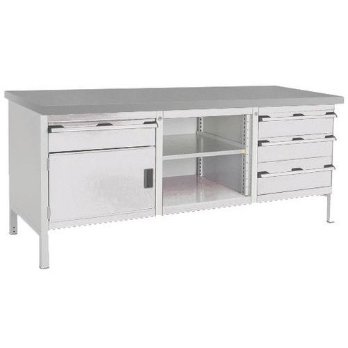 Stół warsztatowy Bott Cubio Storage, 84 x 200 x 75 cm, 1 szafka, 4 szuflady, otwarta przestrzeń z półką